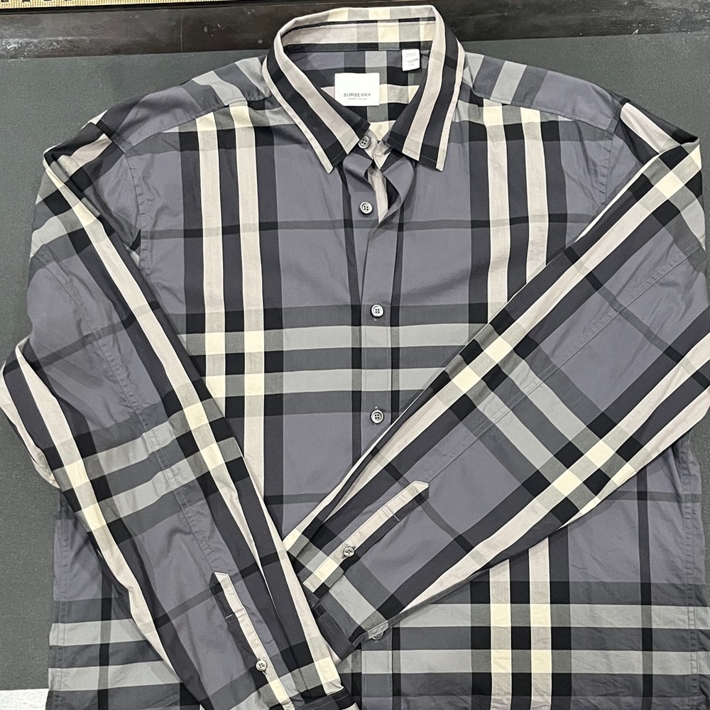 Burberry Grey Black and Cream Checkered Shirt
